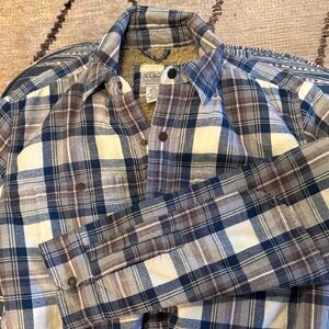 L.L. Bean Men's Casual Blue and Brown Checkered Sherpa lined shirt-jacket